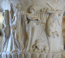 people playing lyre and aulos - relief on vase (Greek)